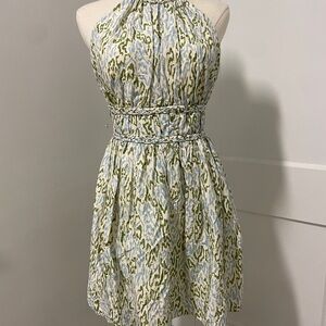 Elegant Green and Blue Patterned Halter Dress Parker 4, XS/S